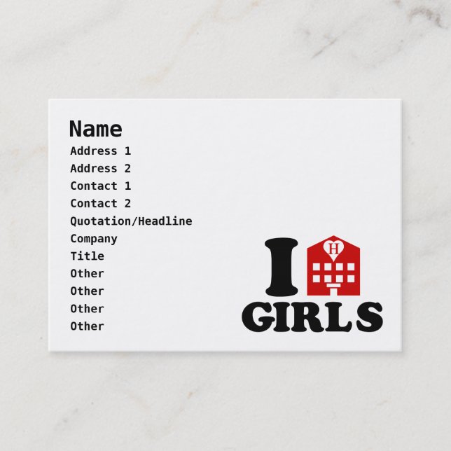 I Love Hotel Girls Business Card (Front)
