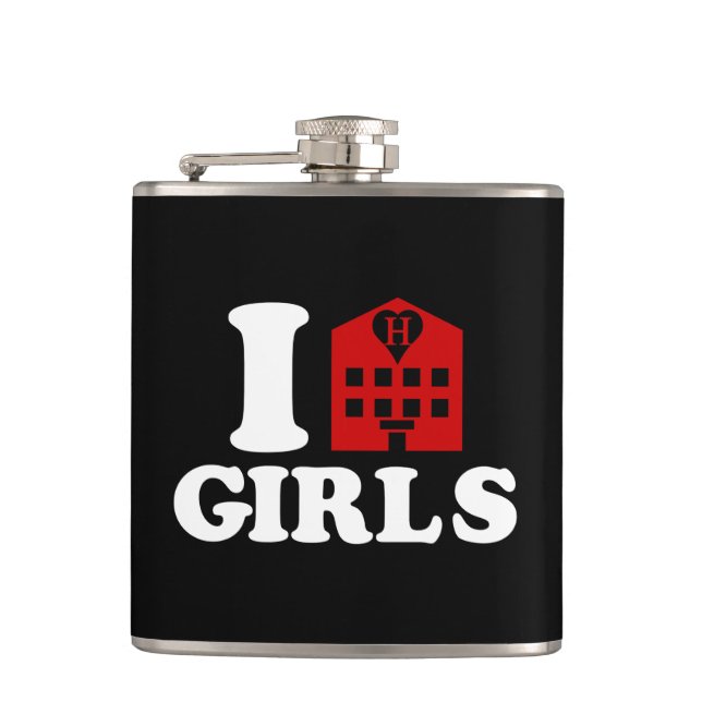 I Love Hotel Girls Hip Flask (Front)