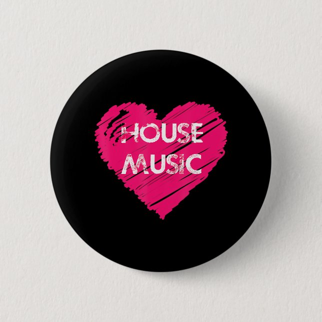 I Love House Music 6 Cm Round Badge (Front)