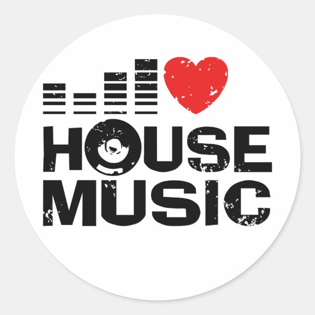 I Love House Music Classic Round Sticker (Front)