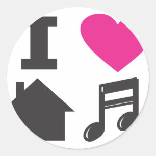 I love house music classic round sticker