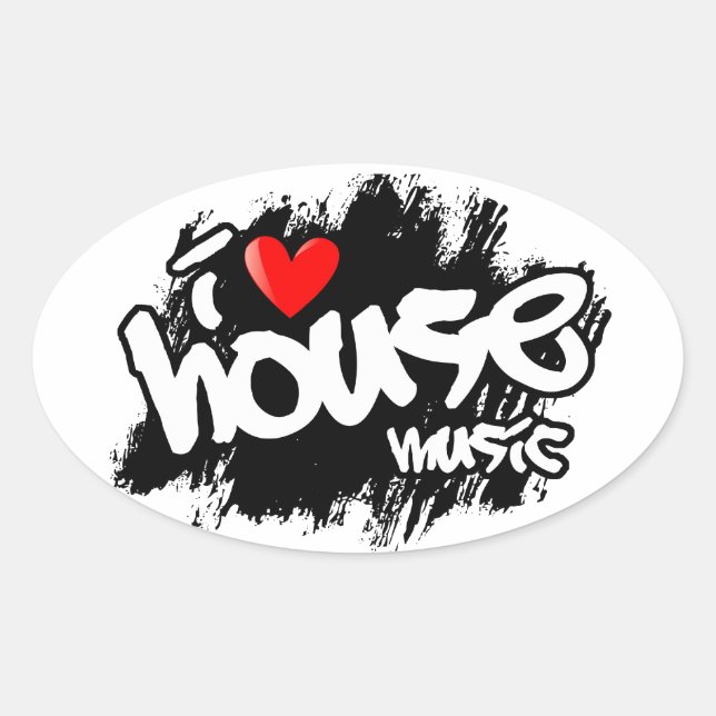 I Love House Music Oval Sticker (Front)