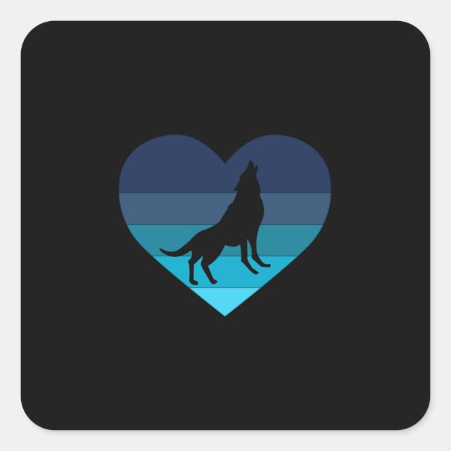 I Love Howling Wolves Retro Heart Square Sticker (Front)