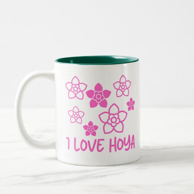 I Love Hoya Hot Pink Floral Plant Collector  Two-Tone Coffee Mug (Left)