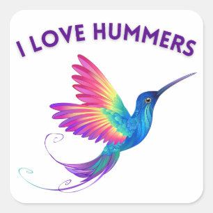 I Love Hummers Exotic Rainbow Hummingbird Flying Square Sticker
