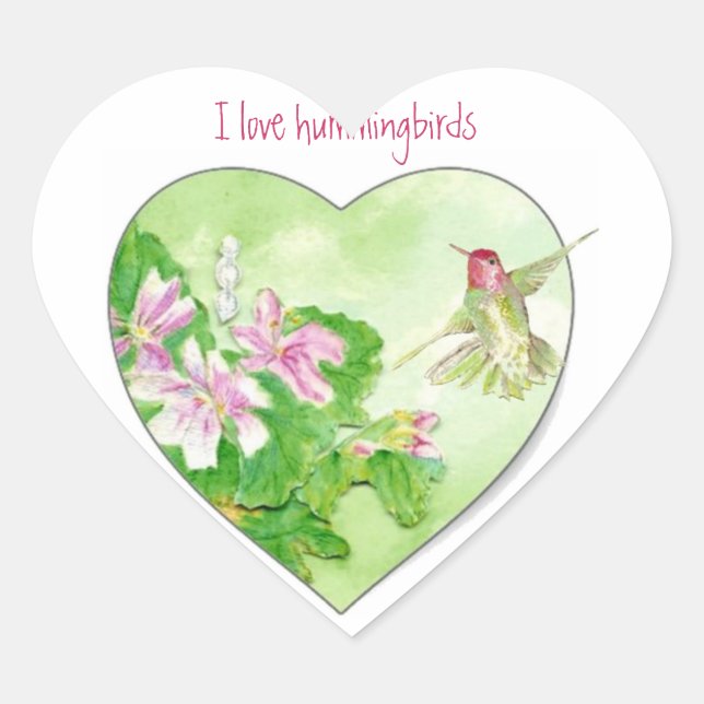 I love Hummingbirds, Bird Collection Heart Sticker (Front)