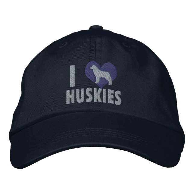 I Love Huskies Blue Embroidered Hat (Front)