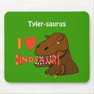 I Love I Heart Dinosaurs Cartoon Tyrranosaurus Rex Mouse Mat