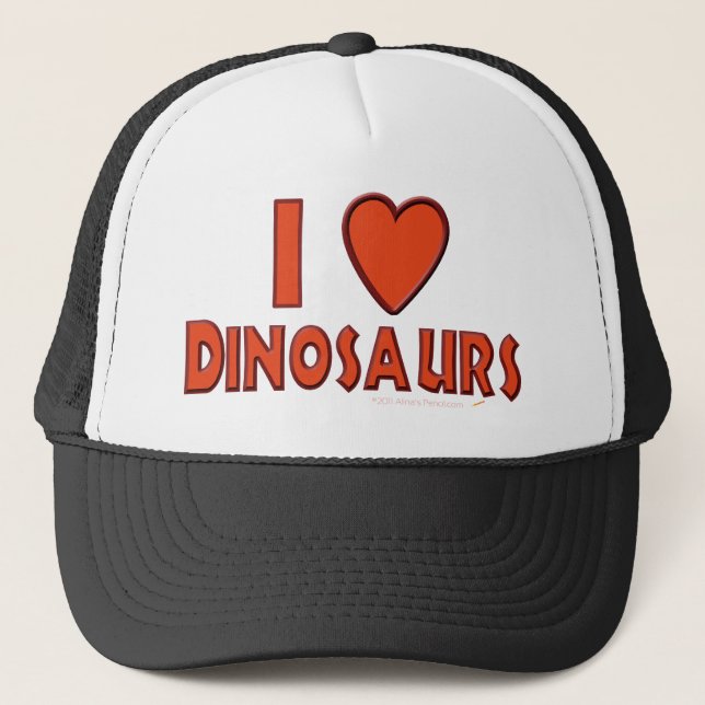 I Love (I Heart) Dinosaurs Dinosaur Lover Red Trucker Hat (Front)
