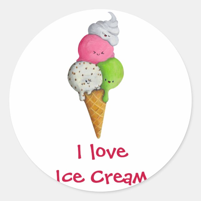 I love Ice Cream Classic Round Sticker (Front)