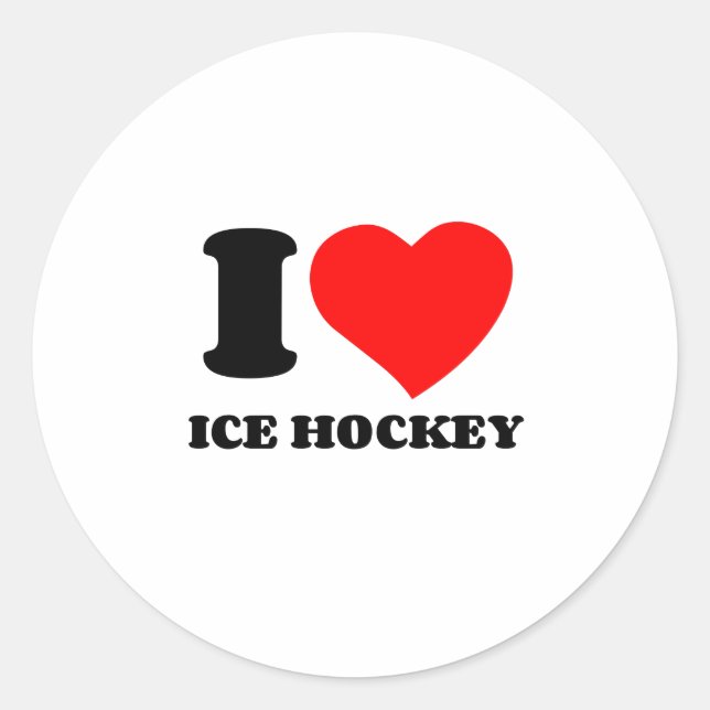 I LOVE ICE HOCKEY CLASSIC ROUND STICKER (Front)