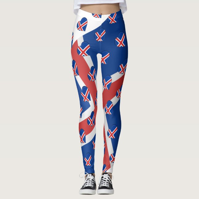 I Love Iceland Icelandic Flag Colours Funny Leggings (Front)