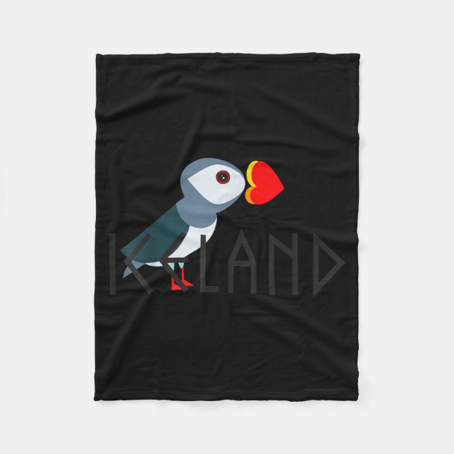 I Love Iceland Puffin Icelandic Gift  Fleece Blanket (Front)