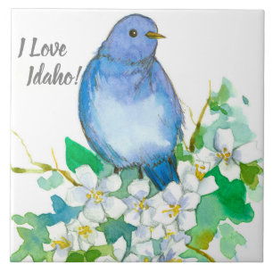 I Love Idaho Bluebird Syringa Wildflower Tile