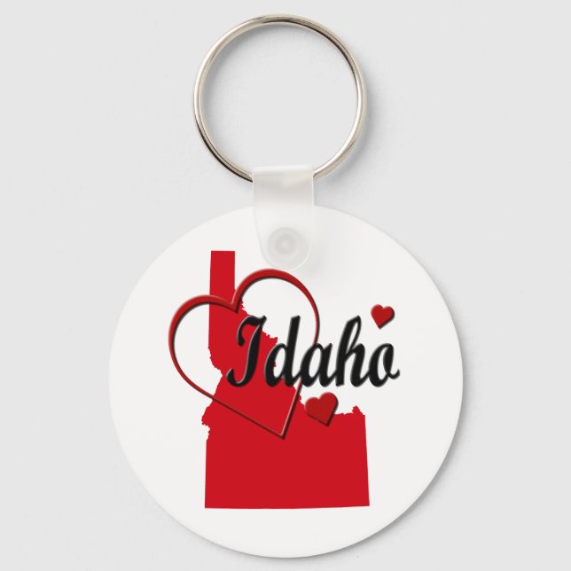 I Love Idaho Hearts Map Key Ring (Front)
