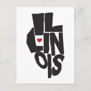I Love Illinois State Map Art Postcard