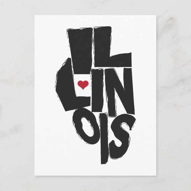 I Love Illinois State Map Art Postcard (Front)