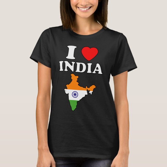 I love india heart bharat map flag hindustan T-Shirt (Front)