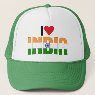 I love India Inscription Flag Saffron Green Trucker Hat