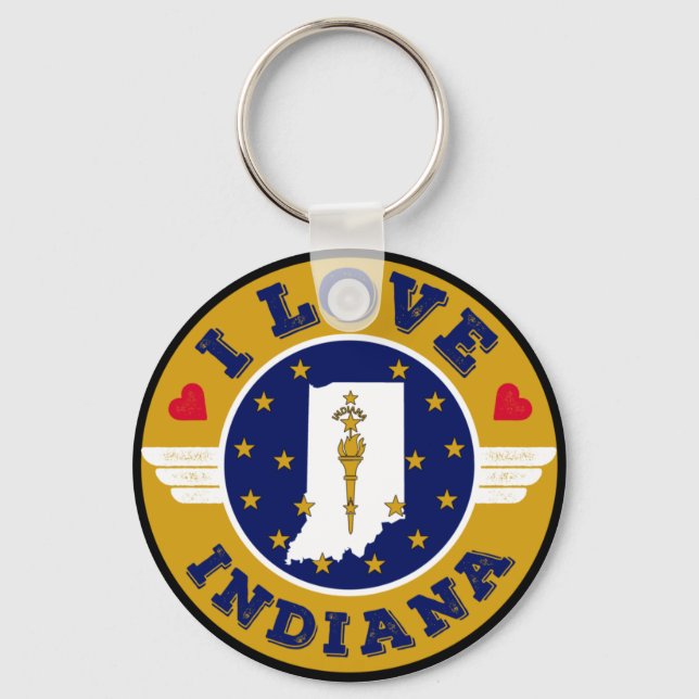 I Love Indiana State Map and Flag Key Ring (Front)