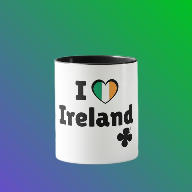 I Love Ireland Irish Flag Heart & Shamrock (Black) Mug (Creator Uploaded)