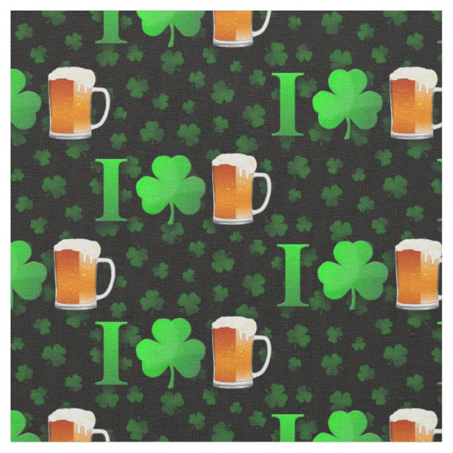  I Love Irish Beer Saint Patricks Day Fabric (Close Up)