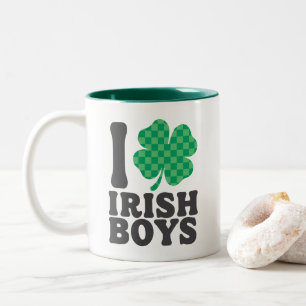 I Love Irish Boys Funny Shamrock St Patricks Day Two-Tone Coffee Mug