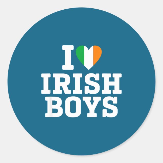 I Love Irish Boys Ireland Flag Heart St Patricks D Classic Round Sticker (Front)