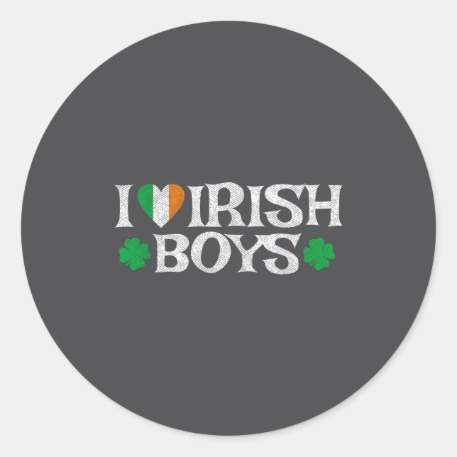 I Love Irish Boys Lucky Shamrock Heart Ireland Fla Classic Round Sticker (Front)