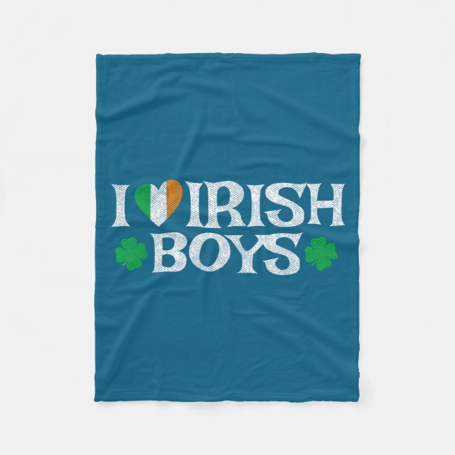 I Love Irish Boys Lucky Shamrock Heart Ireland Fla Fleece Blanket (Front)