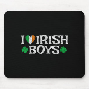 I Love Irish Boys Lucky Shamrock Heart Ireland Fla Mouse Mat