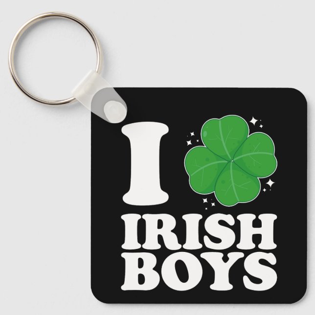 I Love Irish Boys Shamrock Heart St Patrick's Day Key Ring (Front)