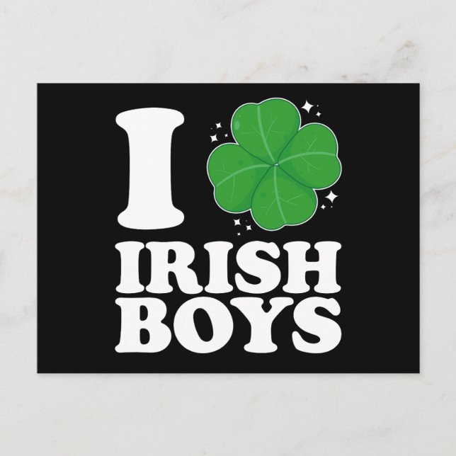 I Love Irish Boys Shamrock Heart St Patrick's Day Postcard (Front)