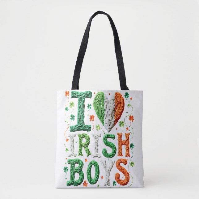 I Love Irish Boys - St. Patrick's Day Yarn Art Tote Bag (Front)