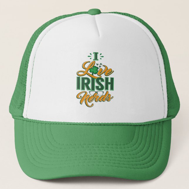 I Love Irish Nerds St Patricks Day Trucker Hat (Front)