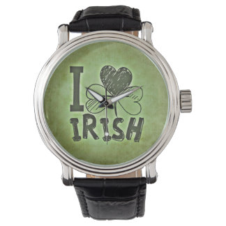 I Love Irish Watch Vintage Leather Strap Black