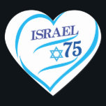 I Love Israel 75 Anniversary, Independence Day Heart Sticker<br><div class="desc">Israel 75th anniversary, Independence Day Party Blue Star of David, Israeli Flag, Yom Haatzmaut Jewish Holiday festive greeting logo, Jerusalem banner with Israeli blue star, Magendavid label flag, fireworks, heart Hand Drawn, modern design Patriotic wallpaper, gift, memory present. I love Israel 2023 celebrate. Israel 75 Birthday Festival Event Decoration, Home...</div>