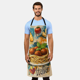 I love Italian food artistic collage cooking Apron