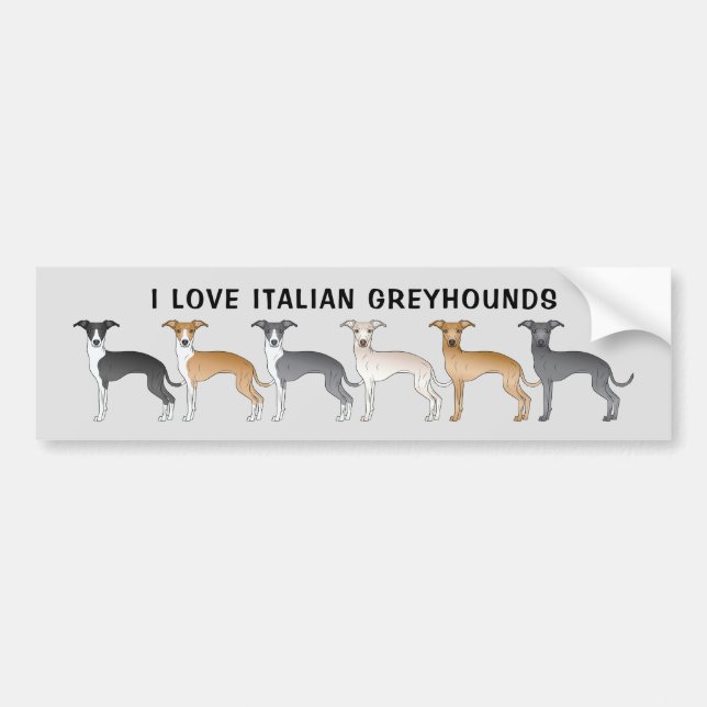 I Love Italian Greyhounds With Cute Cartoon Dogs Bumper Sticker (Front)