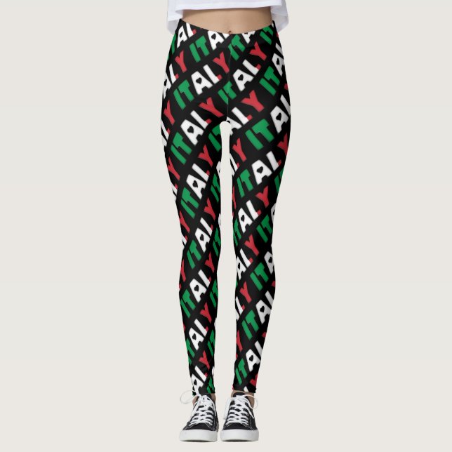 I Love Italy Flag Colours Typography Pattern Funny Leggings (Front)