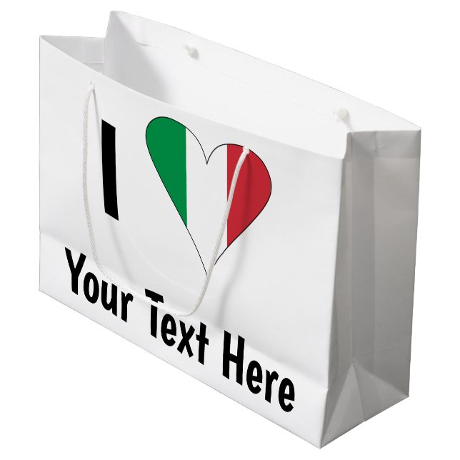 I Love (Italy Flag Heart) Your Text Large Gift Bag (Front Angled)