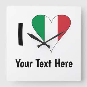 I Love (Italy Flag Heart) Your Text Square Wall Clock
