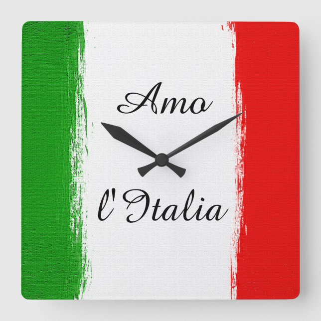 I love Italy/ Flag of Italy. Text Square Wall Clock (Front)