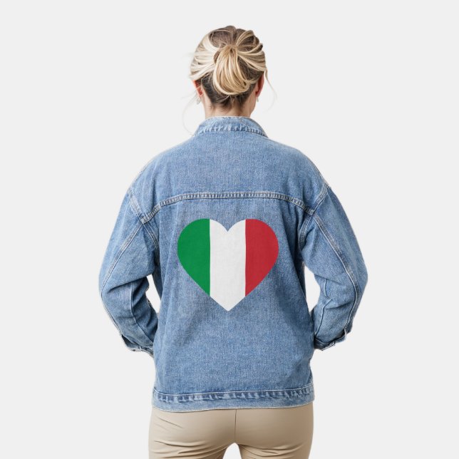 I Love Italy Italian Flag Heart Denim Jacket (Model)