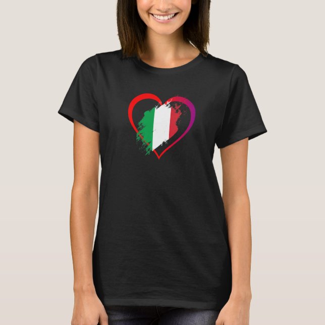 I Love Italy Italian Pride Italian Flag Heart T-Shirt (Front)
