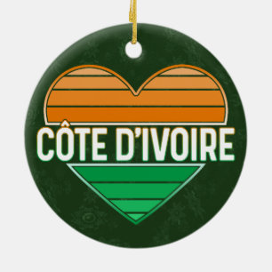 I Love Ivory Coast, Côte d'Ivoire Heart Ceramic Tree Decoration