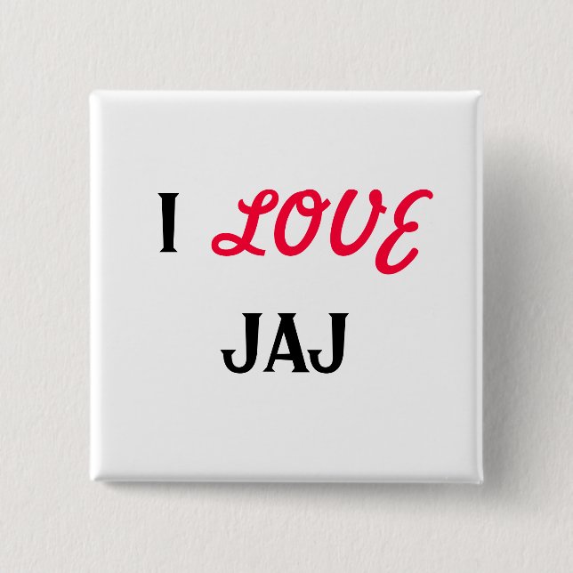 I, LOVE, JAJ 15 CM SQUARE BADGE (Front)