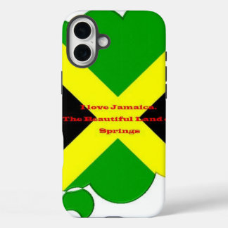 I Love Jamaica Text on Flag Art Print iPhone 16 Plus Case