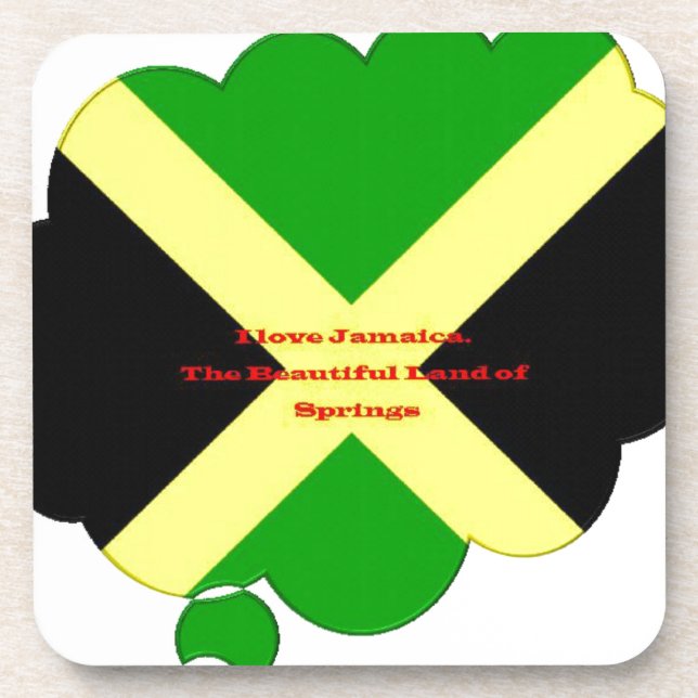 I Love Jamaica Text on Flag Art Print Coaster (Front)