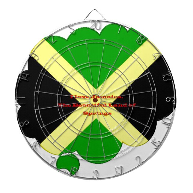 I Love Jamaica Text on Flag Art Print Dartboard (Front)